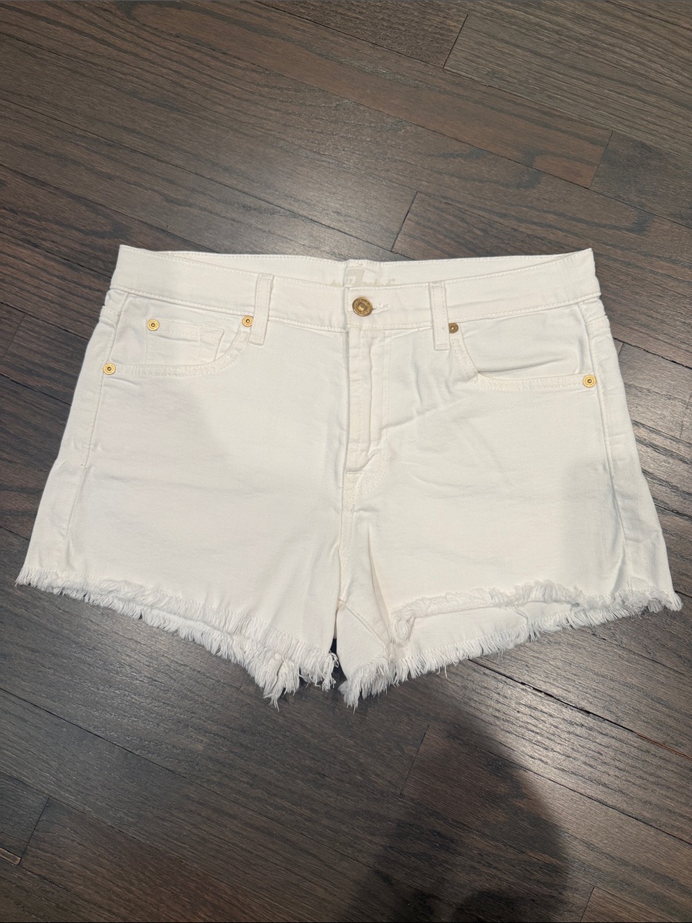 7 For All MankindWhite Frayed Hem Women’s Denim Shorts